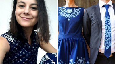 Slovenská návrhárka Mišena dokazuje, že tradičná slovenská modrotlač patrí aj k formálnemu oblečeniu. A vyzerá úchvatne!