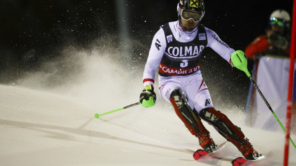 Rakúsky slalomár Marcel Hirscher na trati prvého kola slalomu Svetového pohára mužov v talianskej Madonne di Campiglio 22. decembra 2018.