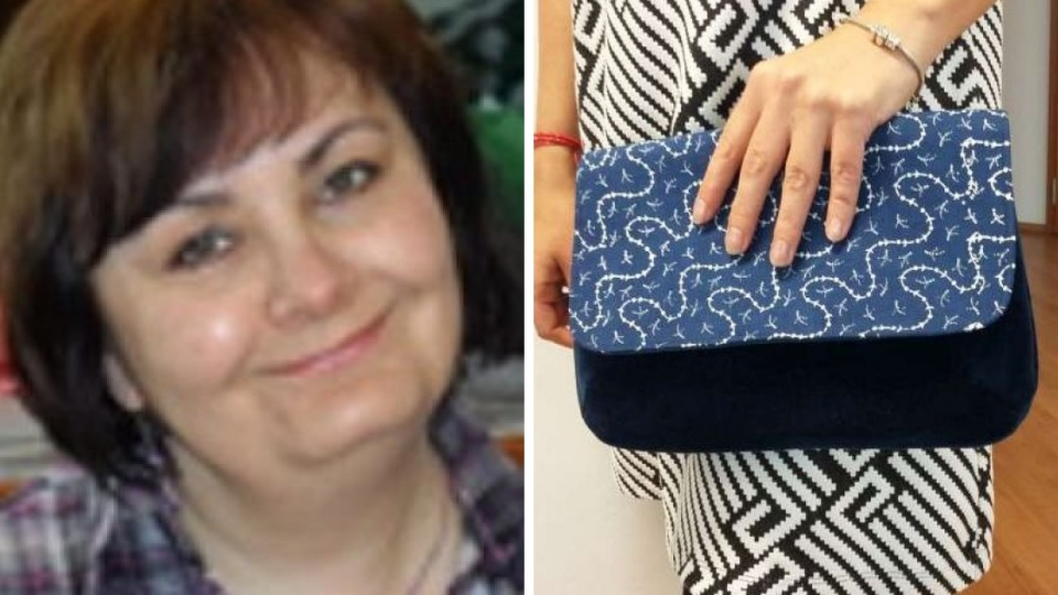 Na kombosnímke pani Gabriela Kaštierová s jej kabelkou vyrobenou z modrotlače.