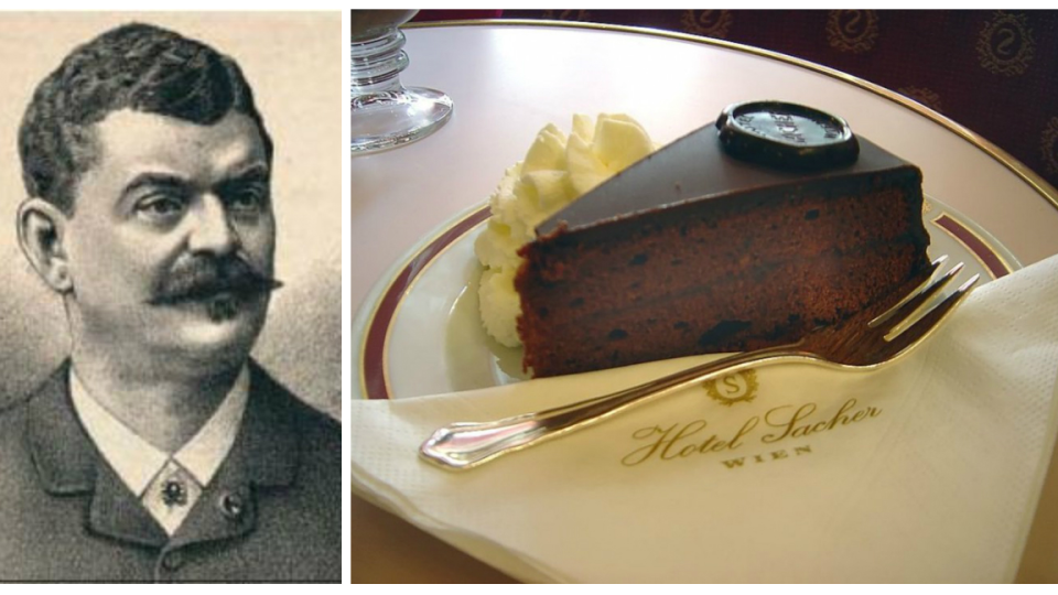 Sacherova torta a jej tvorca Eduard Sacher.