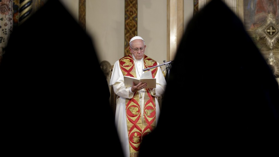 Pápež František počas kázne v rámci 3-dňovej návštevy arménskeho hlavného mesta Jerevan, 24.6. 2016.