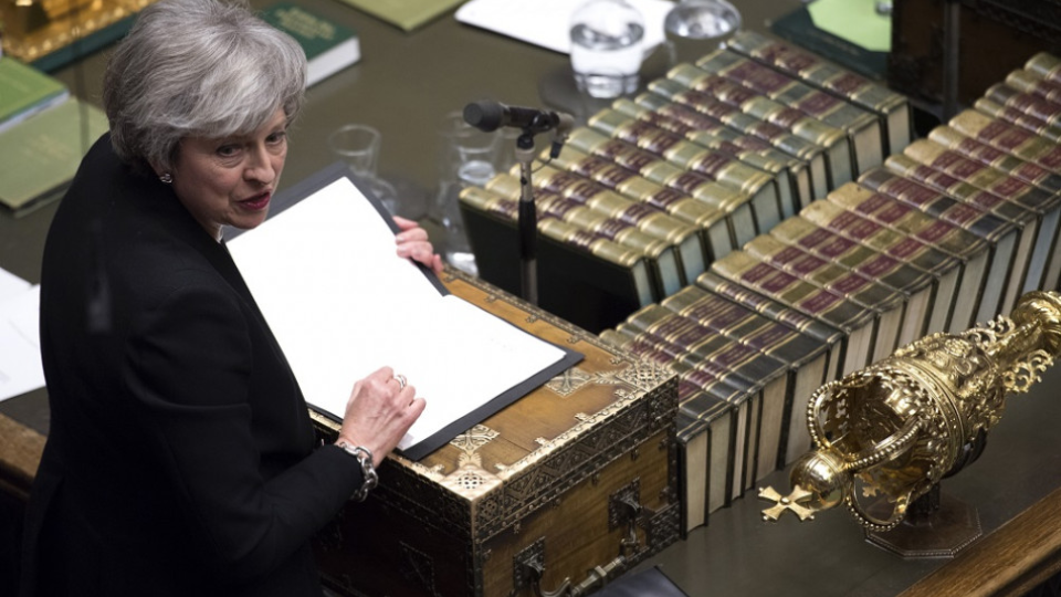 Britská premiérka Theresa Mayová počas prejavu na rokovaní Dolnej snemovne britského parlamentu v Londýne 29. januára 2019. 