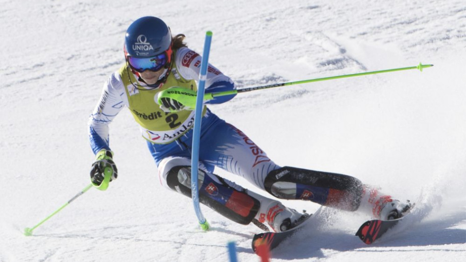 Na snímke slovenská lyžiarka Petra Vlhová počas 1. kola finálového slalomu Svetového pohára v zimnom stredisku Soldeu v Andorre v sobotu 16. marca 2019.