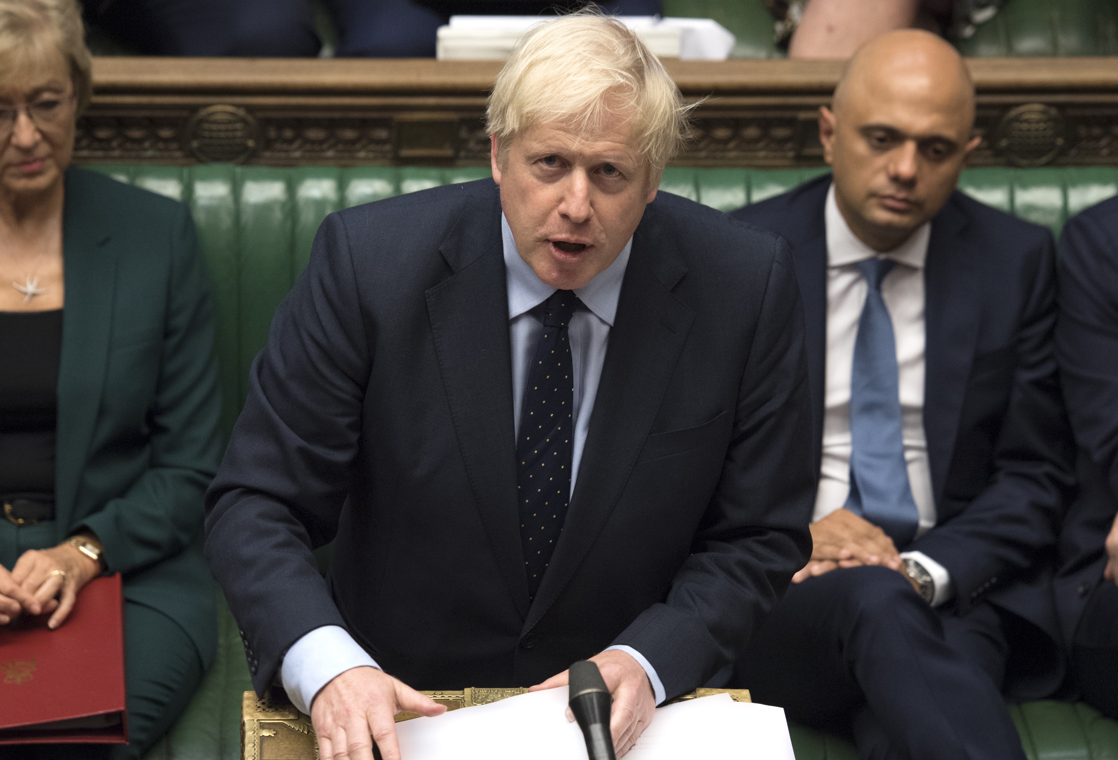 JB 41 Londýn - Britský premiér Boris Johnson  počas prejavu v Dolnej snemovni britského parlamentu v Londýne 3. septembra 2019.