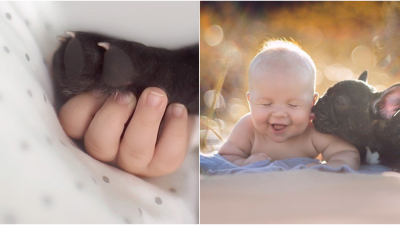 Bábätko a malý psík sa narodili v ten istý deň. Teraz si myslia, že sú bratia