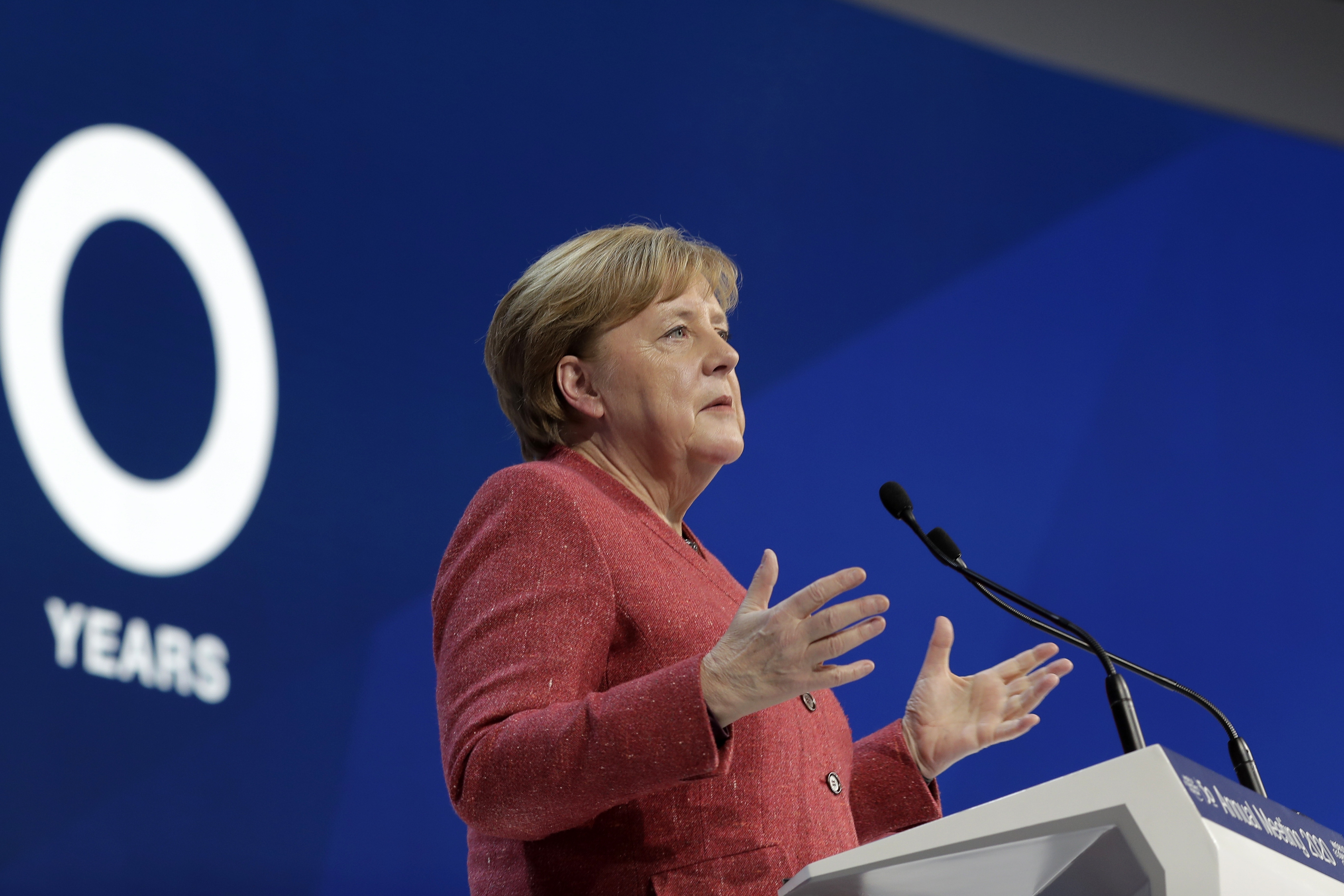 Nemecká kancelárka Angela Merkelová počas prejavu v Davose