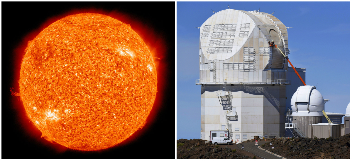 Slnko a Solárny teleskop Daniela K. Inouyea (DKIST) na Havaji.