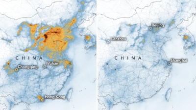 Zábery z vesmíru ukazujú dramatický pokles znečistenia v dôsledku koronavírusu a zatvárania tovární v Číne