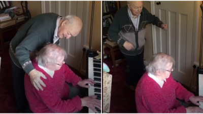 86-roční seniori tancujú a hrajú na klavíri počas karantény