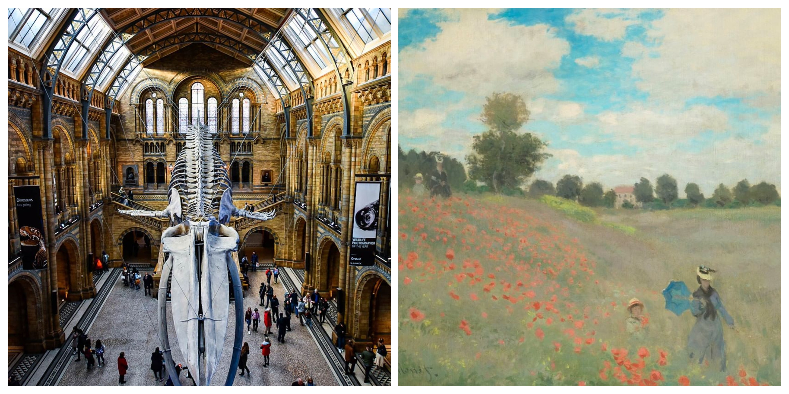 Na snímke vľavo londýnske múzeum a vpravo obraz od Claude Moneta, ktorý je možné vidieť aj v parížskom Musée d´Orsay.