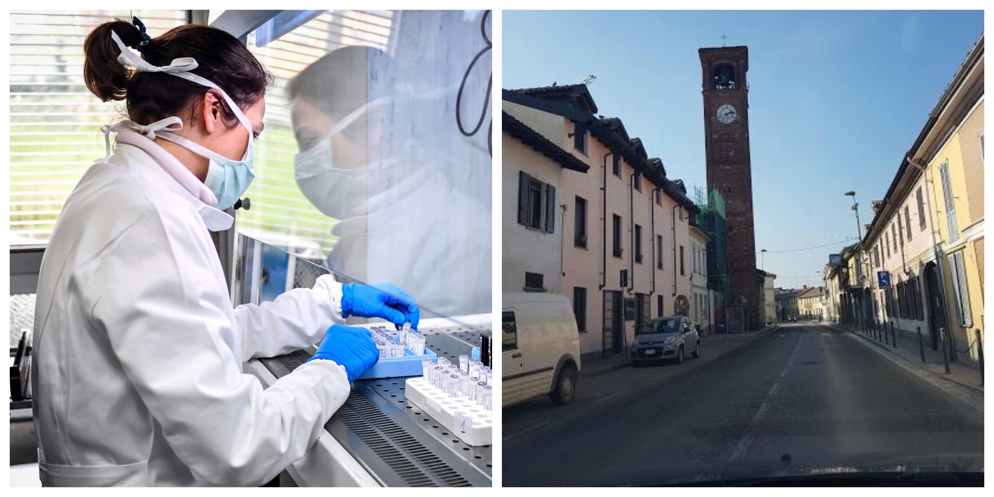 Foto: Ilustračná, laboratórium v provincii Pavia a vpravo záber z talianskej obce Ferrera Erbognone.