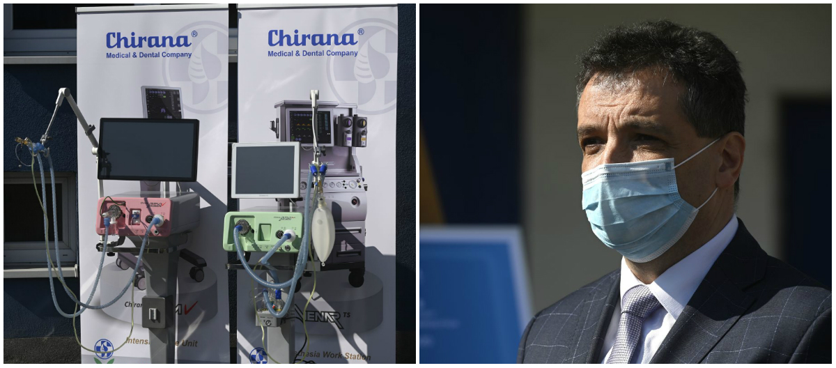 Na snímke vľavo pľúcne ventilátory, ktoré vyrábajú v spoločnosti Chirana, vpravo generálny riaditeľ spoločnosti Ján Brkal