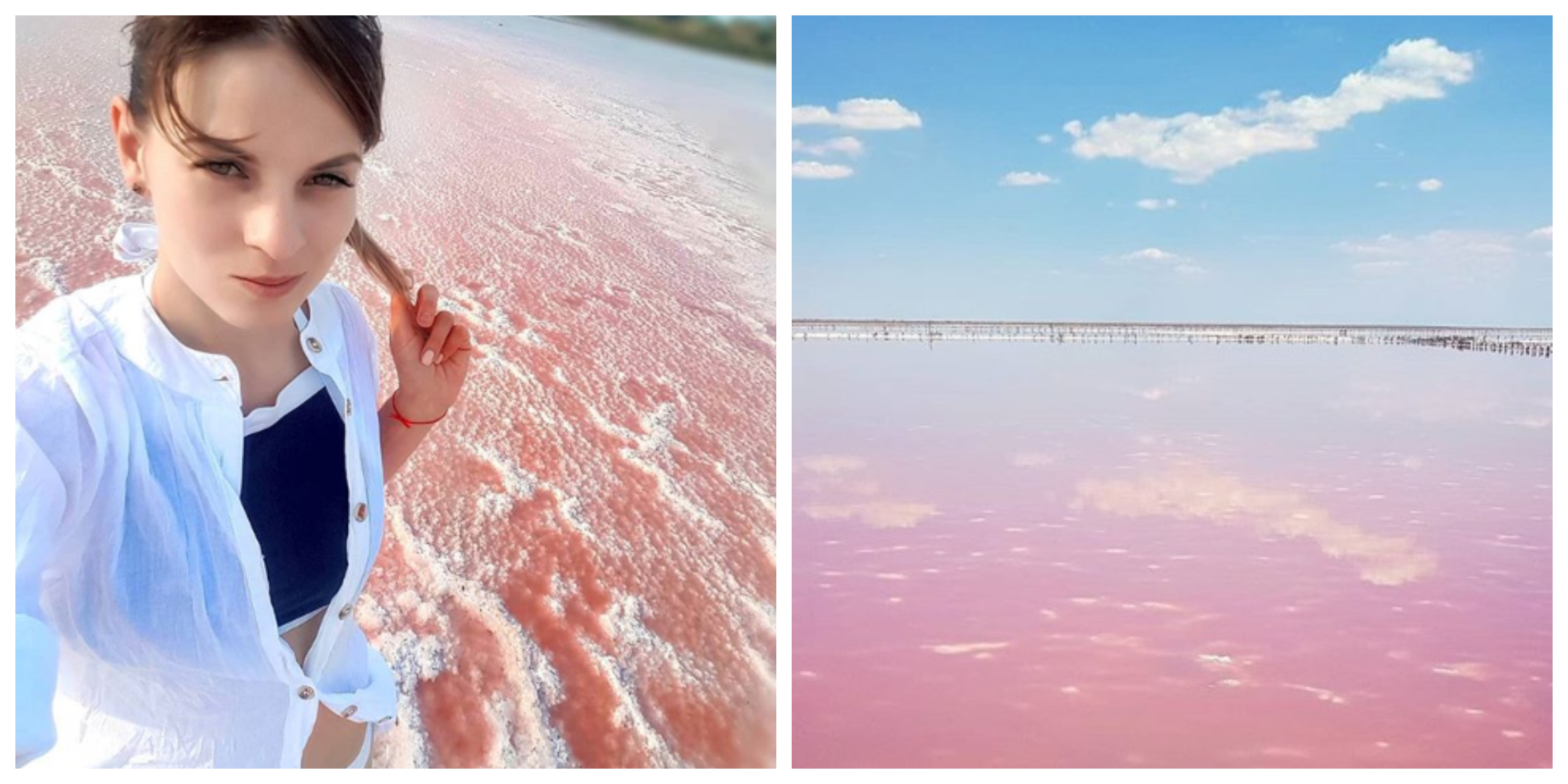 Jazero v ružovej farbe.