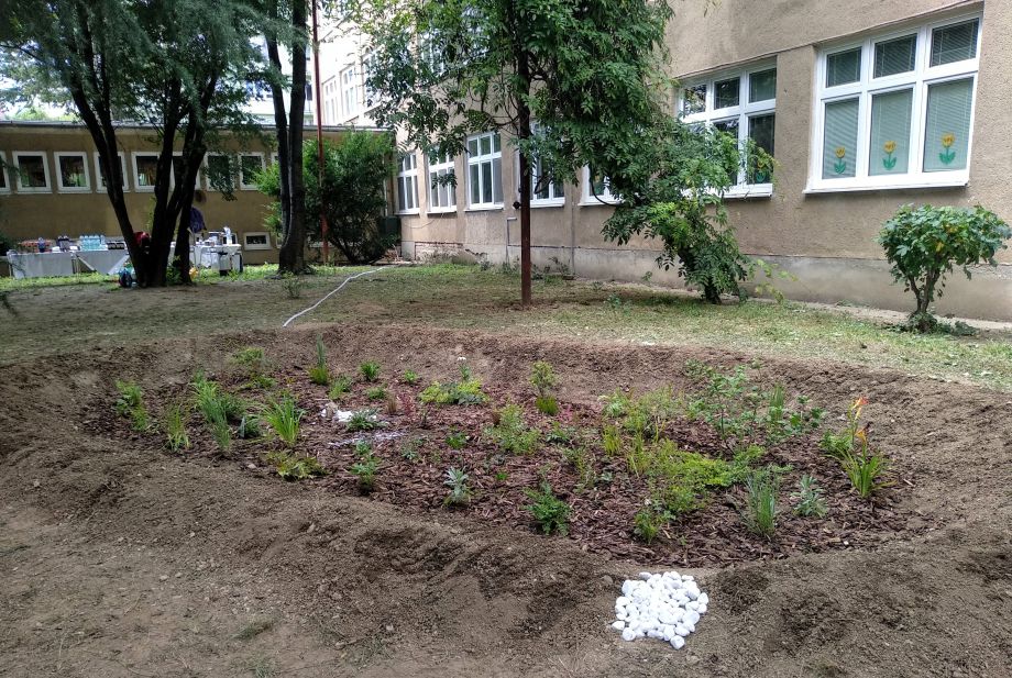 Na ilustračnej snímke jedna z dvoch dažďových záhrad v areáli košickej ZŠ Hroncova