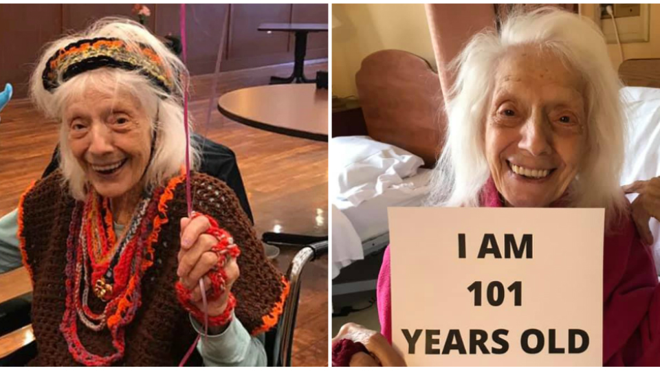 Na snímke dnes už 102-ročná babička Angelina, ktorá za posledný rok už dvakrát porazila koronavírus.