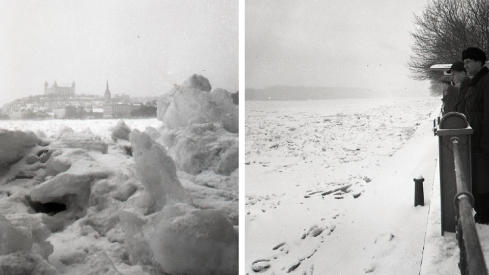 Zamrznutý Dunaj v roku 1936 a 1956.