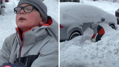 VIDEO: Chlapček, ktorý musel odhŕňať sneh, sa stáva legendou. Jeho reakcia na snehovú kalamitu vás dostane