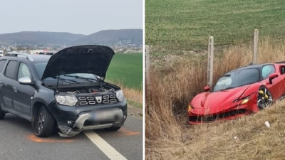 Na diaľnici D4 sa zrazila Dacia s Ferrari. Kým superšportiak odhodilo do priekopy, rumunské auto obstálo