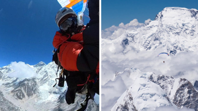 VIDEO: Zobral si padák, vystúpil na Mount Everest a skočil. 55-ročný odvážlivec sa zapísal do histórie