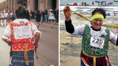 Pani Ľudka každý maratón odbehla v slovenskom kroji. Na tom poslednom ju povzbudzovali iba tulene