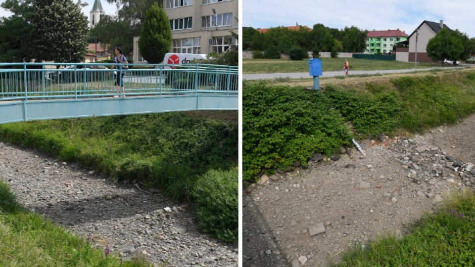 Vyschnuté koryto rieky Bodva v Moldave nad Bodvou.