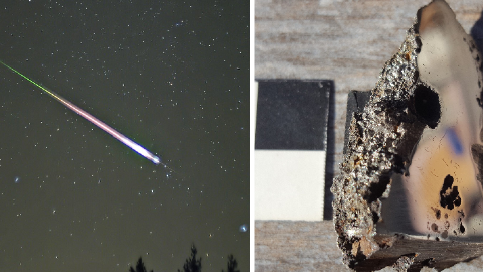 Vpravo: Takto vyzerá kúsok z nájdeného meteoritu.