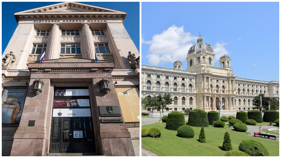 Vľavo budova SNM, vpravo budova Múzeum prírodných dejín Viedeň