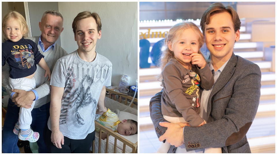 Vilo Rozboril, 24-ročný otec Marek s dcérou a synom.
