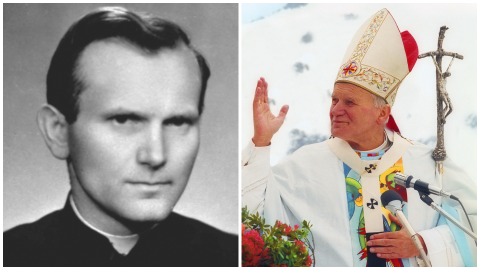 Karol Wojtyla v roku 1958 / Ján Pavol II. v roku 1988