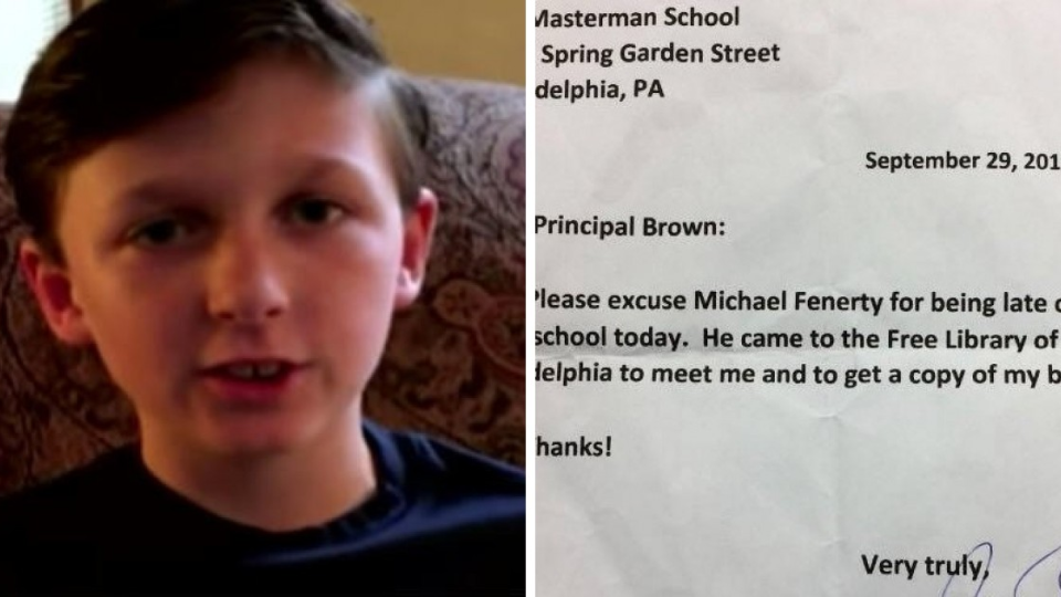 Tento žiak Michael Fenerty doniesol do školy najlepšiu ospravedlnenku.