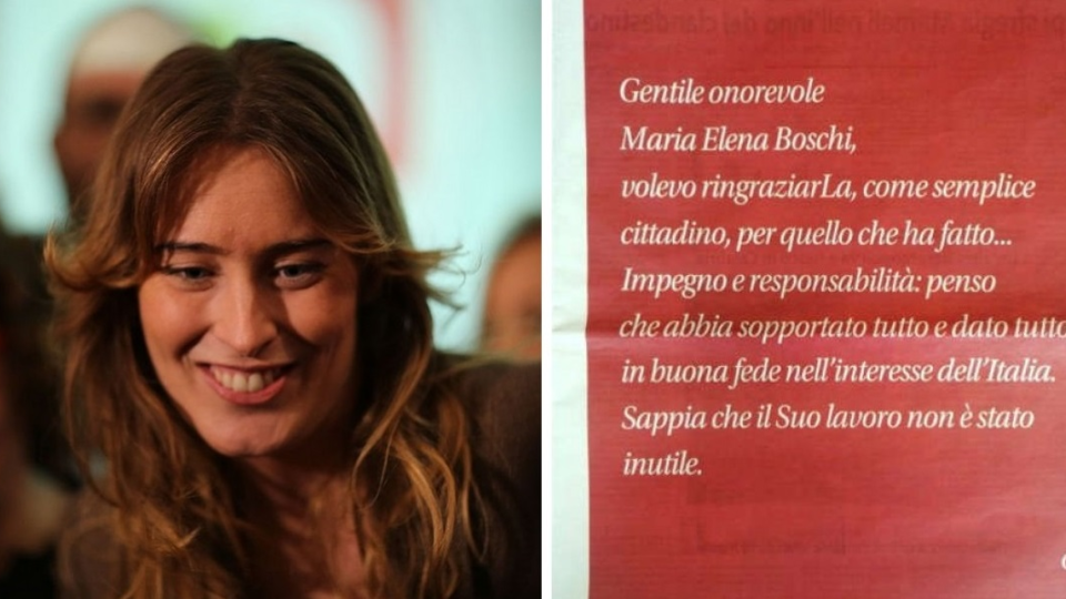 Politička a odkaz v talianskych novinách od neznámeho občana.