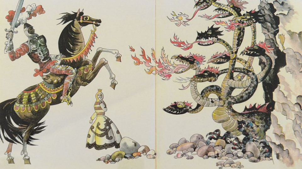 Na archívnej snímke podoba draka v knižnej ilustrácii na výstave Jaskyne drakov vo Východoslovenskom múzeu v Košiciach.