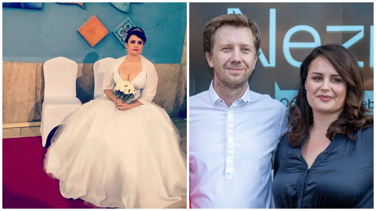 Petra Polnišová pri natáčaní / S manželom Jurom