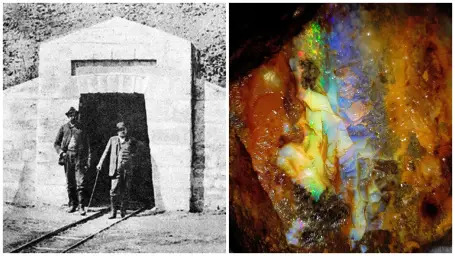 Najstaršia fotografia štôlne Jozef z dôb najväčšieho rozmach Opálových baní / Slovenský opál