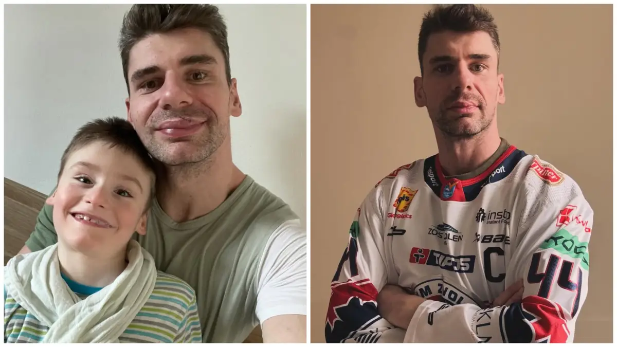 Hokejista Juraj Valach so synom.