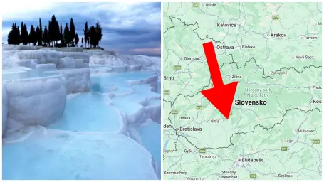 Na fotografii turecké Pamukkale, známe svojimi snehobielymi travertínovými terasami a kaskádami naplnenými termálnou vodou.