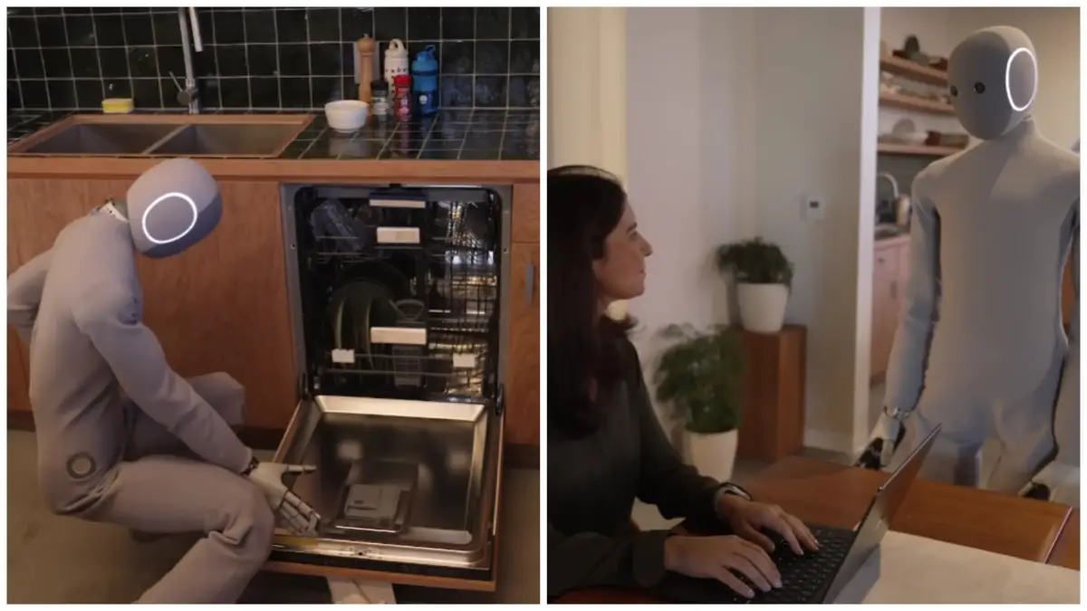 Novinárka Joanna Sternová a humanoid Neo.